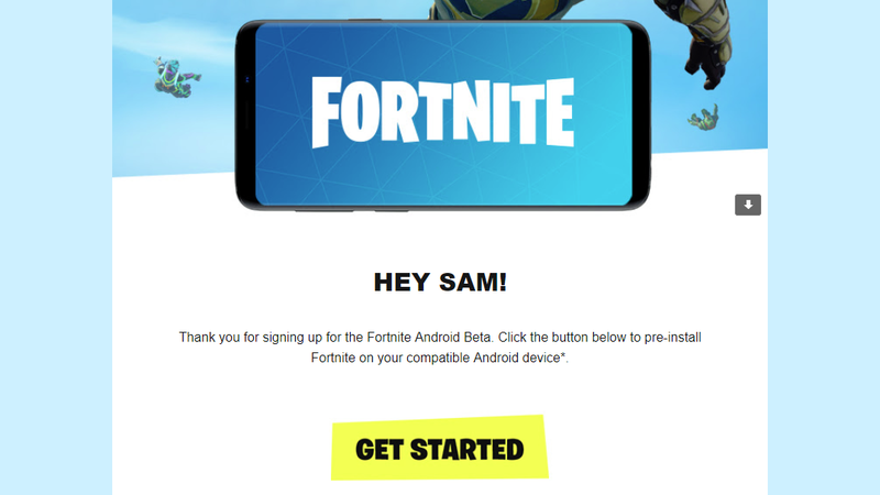This is what the email with the link to download Fortnite looks like.